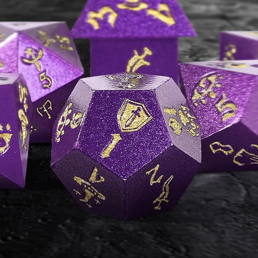 7PCS Metal Dice Set for Dungeons and Dragons,Class Icons Dice,Role Playing Board Games Accessories (Purple)