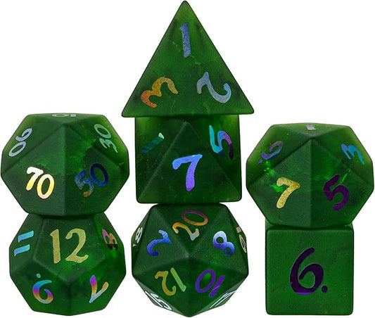 UDIXI Green Cracked Glass DND Dice Set, 7PCS Glass RPG Polyhedral Dice Set with Colorful Number for Dungeons and Dragons D&D Tabletop Game