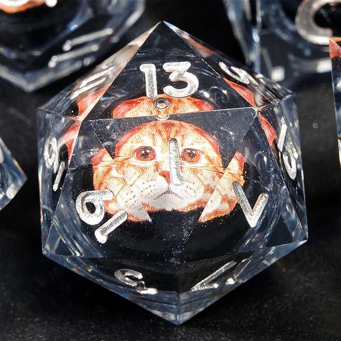 Resin Cat Head DND Dice, Sharp Edge Dungeons and Dragons Polyhedron Game Dice Set for Role Playing Games RPG Explorer Magic, Holiday Birthday Gifts Party Gifts