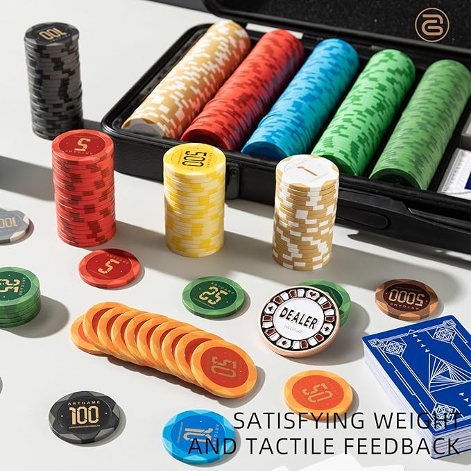 ARTGAME 14g Clay Poker Chips Set for Texas Hold’em, 500 PCS [Blank Chips] with Chip Case, Bright Colored Chips are Easy to Distinguish Ideal Gifts for Poker Players