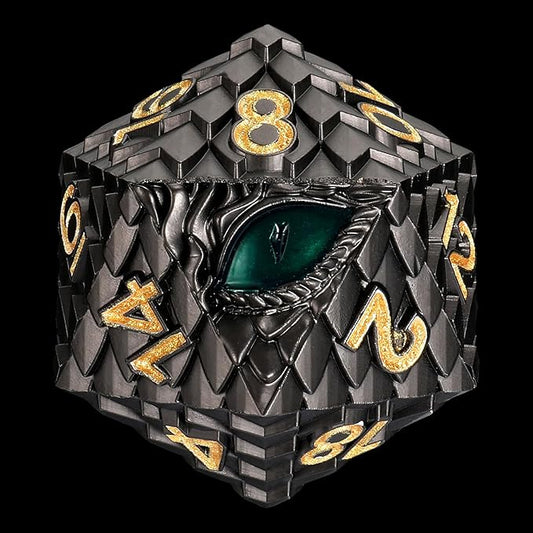 Dragon Eye Scale DND Metal Dice,33mm 20 Sided Giant D20, Large Polyhedral Dice, D&D Metal Dice Set for Dungeons and Dragons, RPG, MTG & Tabletop Games(Gray with Green Eye)