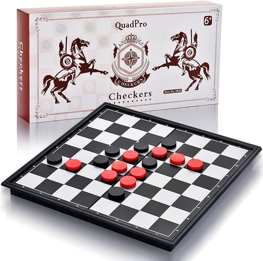 Magnetic Travel Checkers Board Game Set with Folding Board Family Educational Toys for Kids and Adults