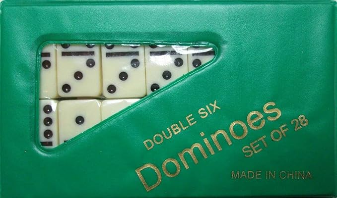 Dominoes Double Six Game Mini Set of 28 Travel Game Tile Size is 1 1/2 X 3/4 X 1/4 inches for Travel, Case Color May Vary.