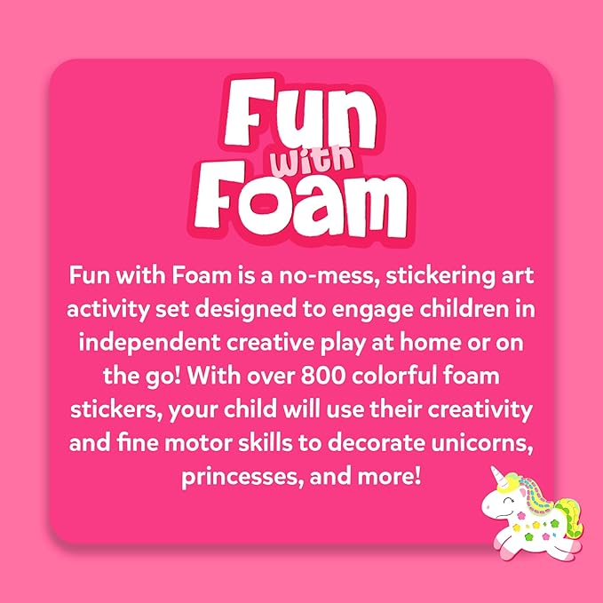 Skillmatics Foam Sticker Art Activity - Unicorns & Princesses, Mess-Free Fun for Kids, 800+ 3D Foam Stickers, DIY Felt Craft Kits, Gifts for Girls & Boys Ages 3, 4, 5, 6, 7