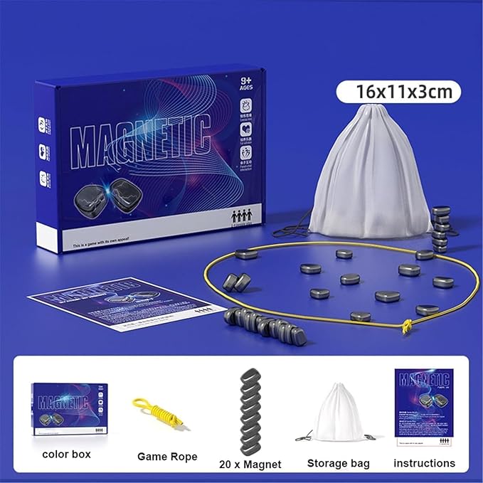 Magnetic Chess Game,Magnetic Chess with String - Portable Intellectual Battle & Strategy Board Game for Family Game Night | Fun Educational Gift (Blue)
