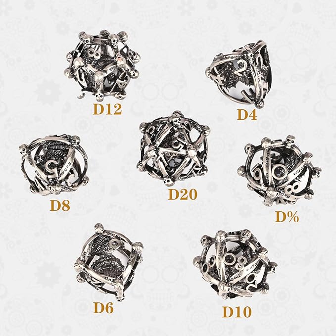 DND Metal Dice Set, UBEUCK 7PCS Gear Metal DND Dice Set for Dungeons & Dragons Board Games Boxes (Antique Nickel dice 2)