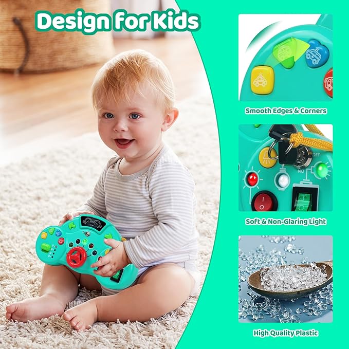 Toddler Busy Board Montessori Toys for 1 2 3 Year Old, Musical LED Light Switch Toys Travel Sensory Learning Toy for Toddlers 1-3, Preschool Educational Activities for Kids 2-4 Boy Girl Birthday Gift
