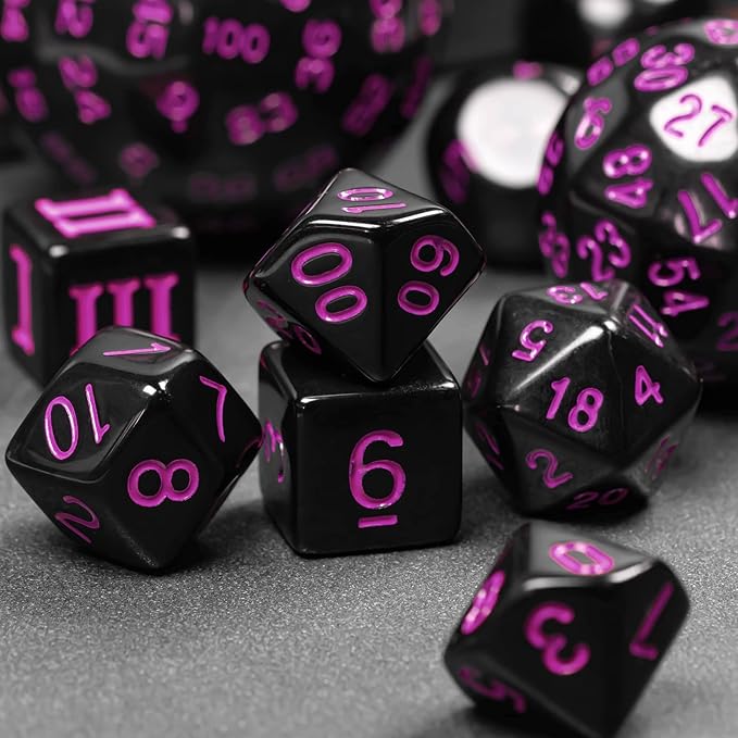 15 Pieces Complete Polyhedral DND Dice Set D3-D100 Spherical D&D Dice Set with Dragon Eye Dice Bag, D100 Dice for Dungeons and Dragons, RPG, MTG Table Games(Black w/Purple Numbers)