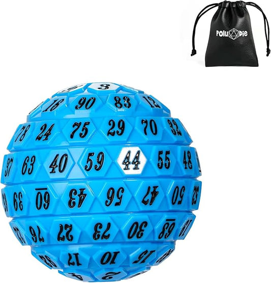100 Sided Polyhedral Dice, Single D100 Game Dice, 100 Sided Cube with Black Pouch, D100 Die 48MM (Blue with Black Number)