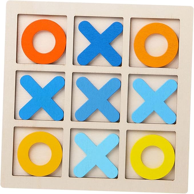 Wooden Tic TAC Toe Game Noughts and Crosses Chess Board Game XO Table Toy for Outdoor Indoor Kids Families Coffee Table Decor, Yellow