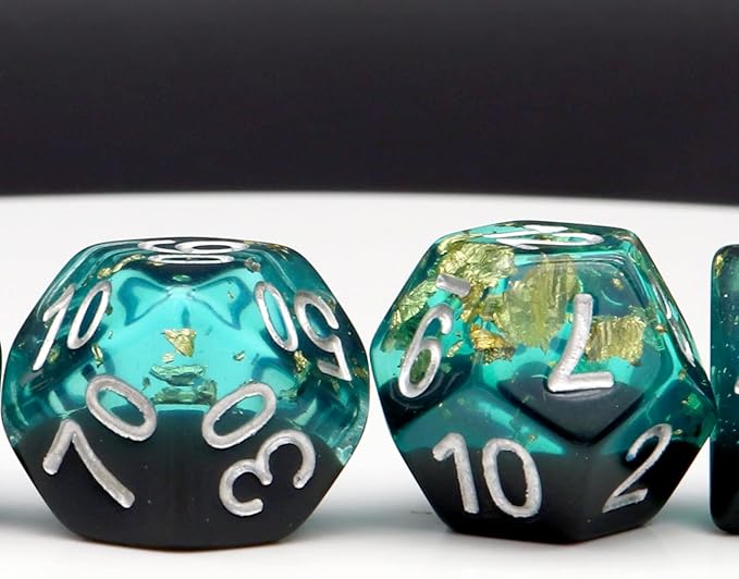 Haxtec DND Dice Set Blue Black Resin Dice Set Gold Foil Flakes D&D Polyhedral Dice for Roleplaying RPG Dungeons and Dragons