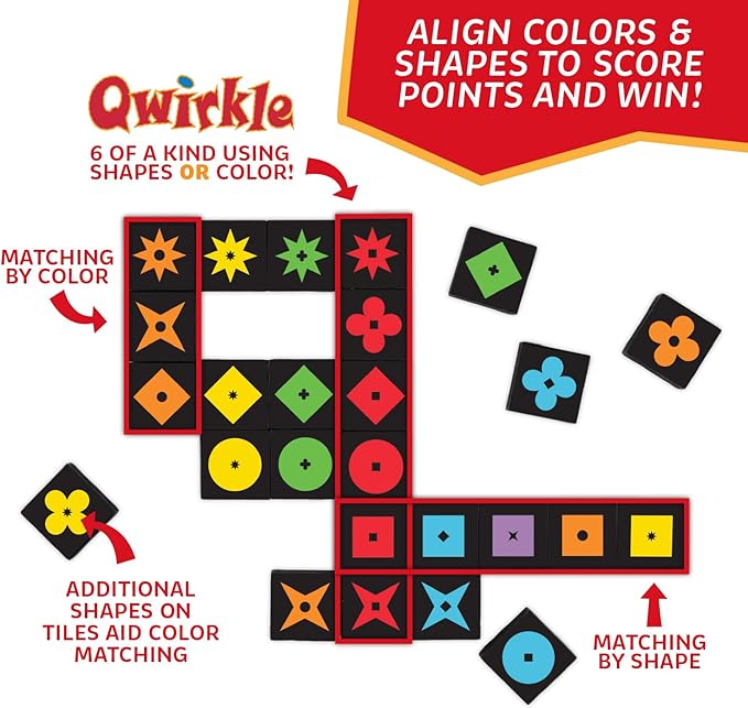 MindWare Qwirkle Color Blind Friendly Family Game Game for Kids and Adults - Fun Family Game Night Game for Concentration and Visual-Thinking Skills - Ages 6+