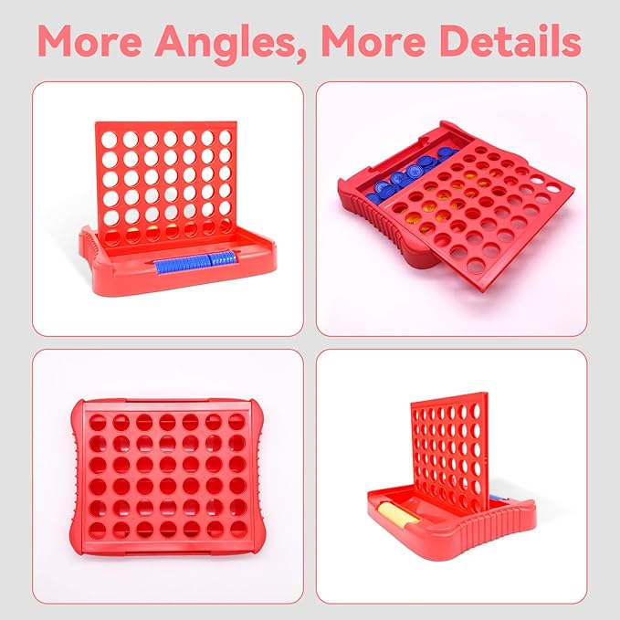 Pup Go 4 in a Row Game, Connect & Win Four in a Row Board Game, Portable 2-Player Strategy Games for Travel, Gift for Girl Age 3 4 5 6 7 8-12, Family Games Foldable Design with 6 Spare Discs Pink
