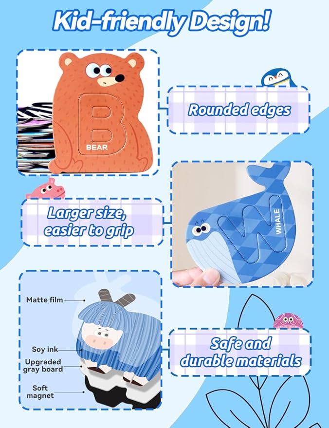 Large Size! Animals Fridge Magnets Alphabet Letters for Toddlers 1-3, 52PCS, ABC Magnets Toys, Magnetic Puzzles and Letters for Associative Memory, Educational Toys for 3 4 5 6, Gift for Boys Girls