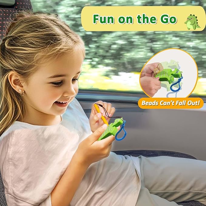 Magnetic Drawing Board for Kids Toddlers with Beads and Magnet Stylus Pen - Keychains Magnetic Dot Art Airplane & Car Ride Road Trip Activities Travel Toys for Kids (Green Pterosaur)