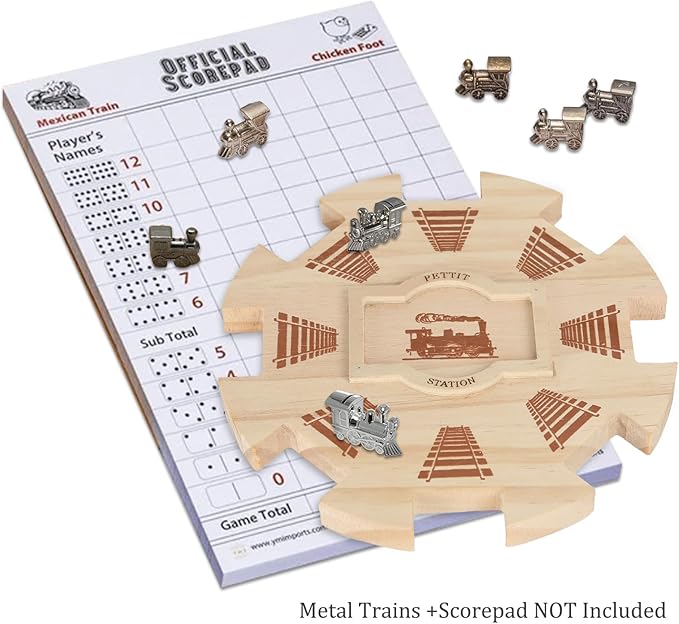 Mexican Train Dominoes Wooden Hub (12 Player)- Premium Pine with Felted Bottom, Durable Game Centerpiece, Ideal Board Game Accessory