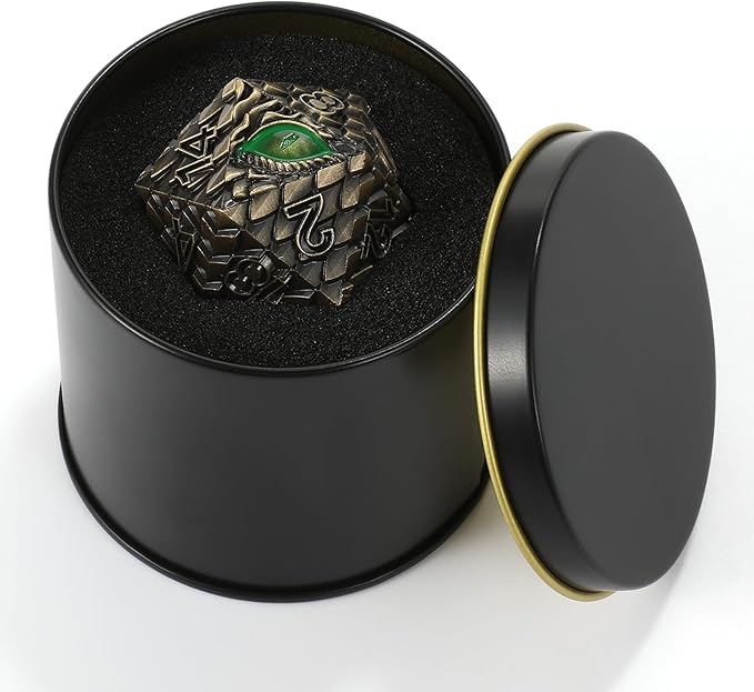 Dragon Eye Scale DND Metal Dice,33mm 20 Sided Giant D20, Large Polyhedral Dice, D&D Metal Dice Set for Dungeons and Dragons, RPG, MTG & Tabletop Games(Bronze with Green Eye)