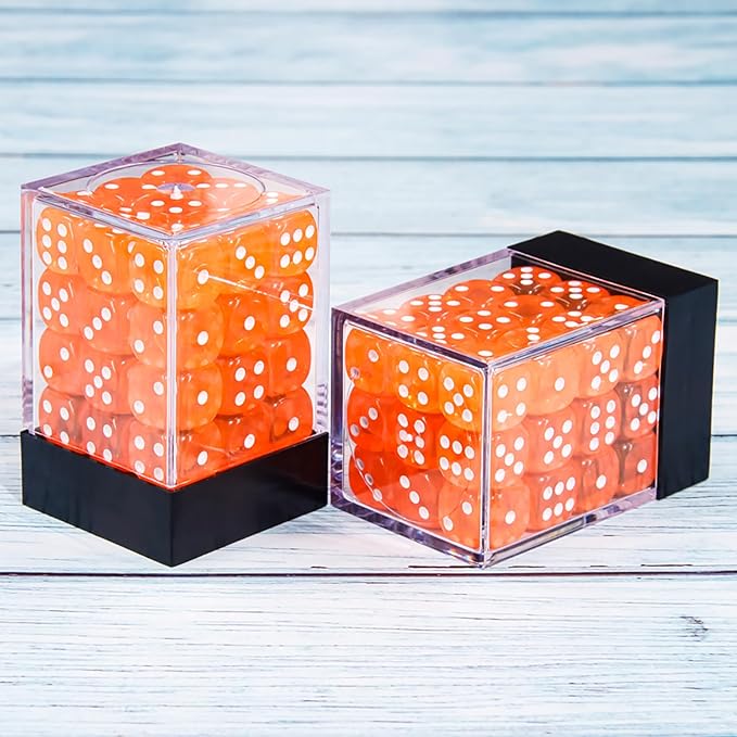 36 Pieces 12mm 6 Sided Mini Dice Set,Translucent Colors D6 Game Dice Set,6 Sided Standard Game Dice for Board Games Dice Games Classroom Teaching Dices Game, with Portable Gaming Box(Orange)