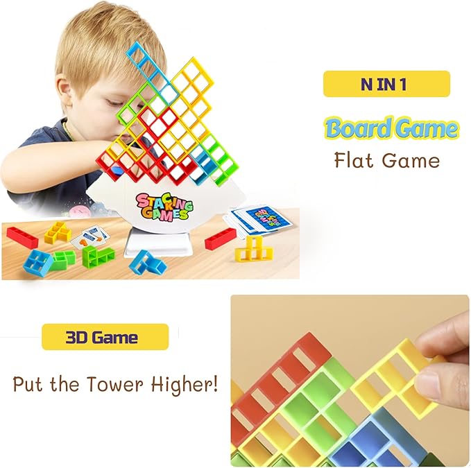 32 Pcs Tetra Tower Stacking Game, Fun Balance Building Blocks Board Games for Kids Adults Family Party, Toys Gifts for Boys Girls Ages 3-12