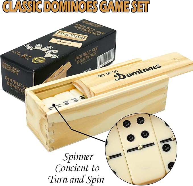 Dominoes Set for Adults and Kids Dominoes Set Double Six in Wine Wooden Case Double 6 Professional Domino Set 28 pcs Standard Domino Set 28 Tiles… (Double 6 Dominoes)