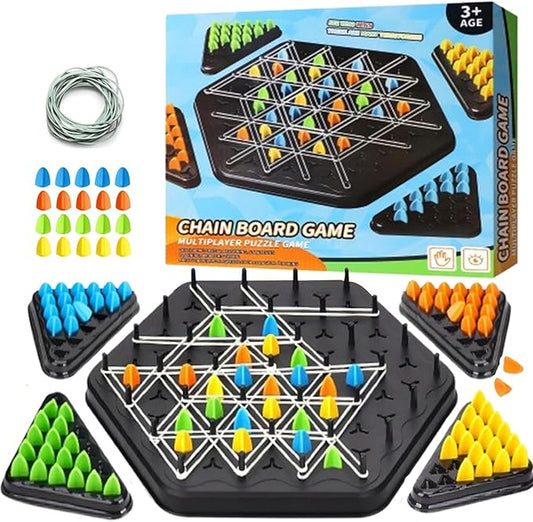 Chain Triangle Chess Game, Rubber Band Chess Board Tabletop Game, Family Puzzle Tabletop Game for Kids and Adults for 2 to 4 Players