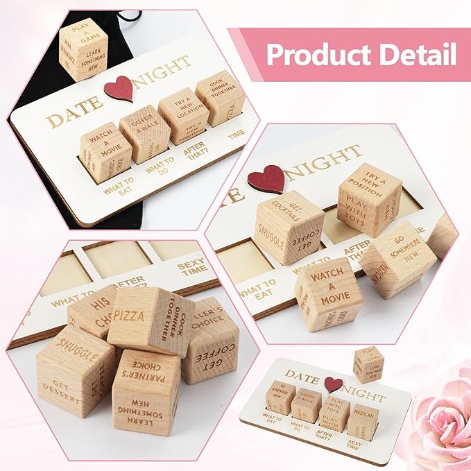Date Night Dice for Couple Funny Romantic Game Board for Date Night Ideas for Adult Food Decision Dice Portable Game for Valentine's Day Anniversary Birthdays Gifts for Boyfriend Girlfriend Him Her