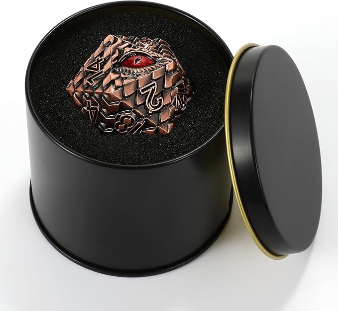 Dragon Eye Scale DND Metal Dice,33mm 20 Sided Giant D20, Large Polyhedral Dice, D&D Metal Dice Set for Dungeons and Dragons, RPG, MTG & Tabletop Games(Golden with Red Eye)