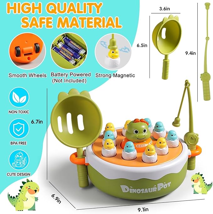 4 IN 1 Dinosaur Pop Up Board Games for Kids Magnetic Fishing Turntable Rotating Music Dino Car Tic-Tac-Toe Developmental Toys Boy Girl Birthday Gift Family Operation Games Toddlers 3-5 4-6 5-7 4-8