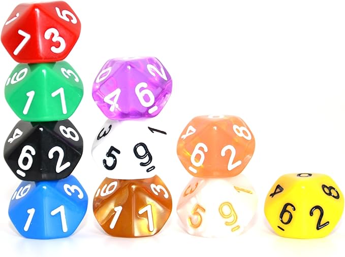 SmartDealsPro 10-Pack D4 D6 D8 D10 D12 Multi Colored Polyhedral Dice for for Dungeons and Dragons DND RPG MTG Table Games (Mix Color(Opaque&Pearl&Transparent, D10)