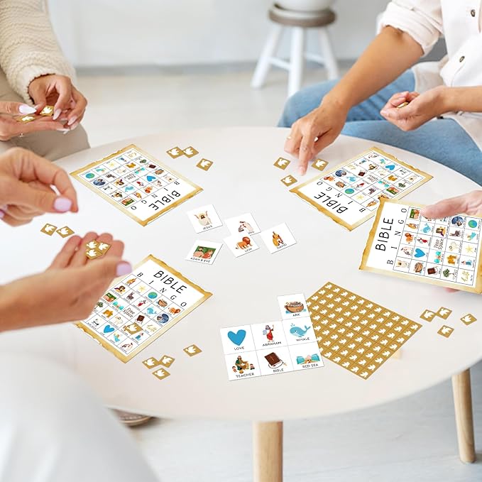 Bible Bingo Game, 24 Players Christian Sunday Church Bingo Cards for Women Men Party Favors for Family Open Day Holiday Party Activities Supplies Party Decoration Bingo Game- JK0103