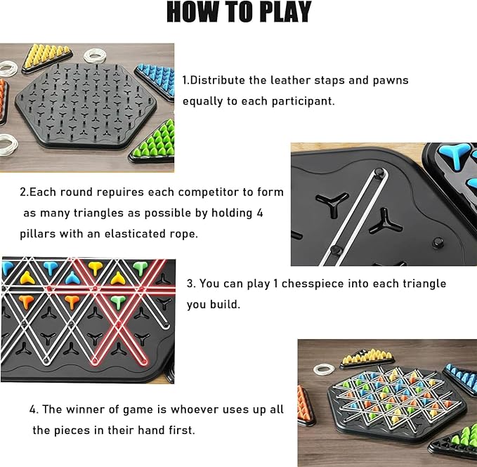Chain Triangle Chess Game, Rubber Band Chess Board Tabletop Game, Family Puzzle Tabletop Game for Kids and Adults for 2 to 4 Players