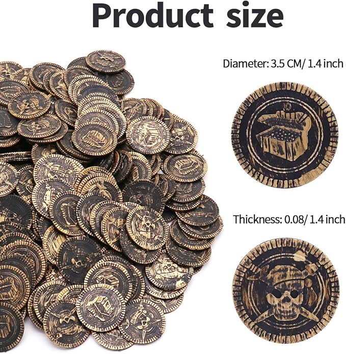 100 Pieces Plastic Pirate Gold Coins Set, Brown - Play Treasure Gold Coins for Pirate Themed Party, St. Patrick's Day, Treasure Hunt Game, Halloween and Christmas Decorations…