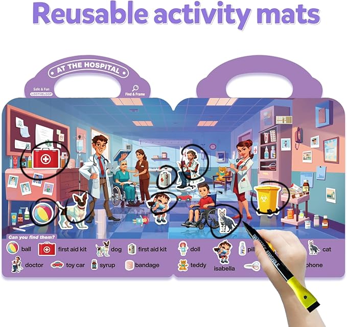 Reusable Search Game and Find Sticker Books for Kids 3-5, Educational Preschool Learning Car Road Trip Airplane Activities for Toddlers Travel Toys 2-4 Year Old, Christmas Birthday Gift for Boys Girls