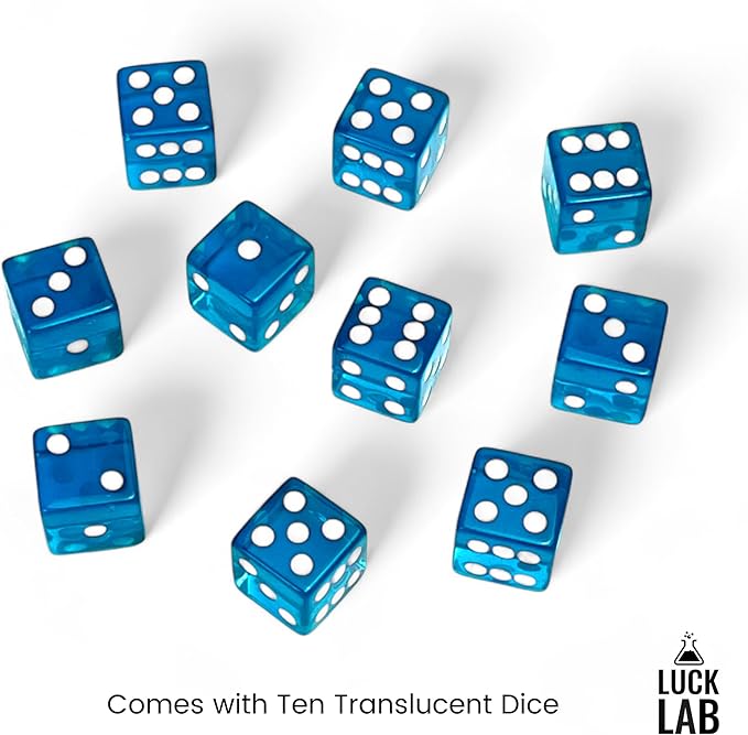 Luck Lab 10 Piece 19 mm Dice Pack - Acrylic and Translucent D6 Dice, Square w/Rounded Edge for Casino, Craps, RPG MTG DND Dice Table Games and Board Games (Light Blue)