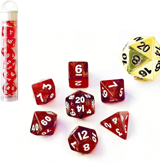 Moonstone 10mm Mini DND Dice Set for MTG RPG Dungeons and Dragons Role Playing Game, Moonstone Red Color