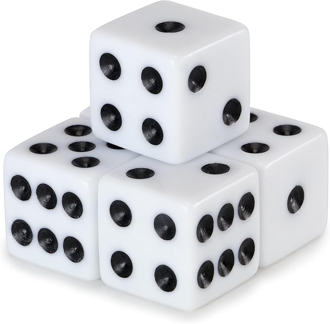 Classic White Game Dice for Playing Board Games and Card Games, 5-Pack Set - 16mm Regular Pipped Six-Sided Dice by Brybelly