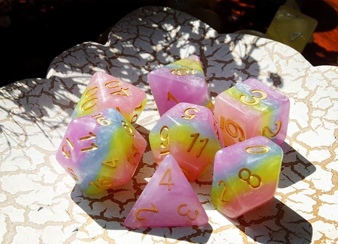 Polyhedral DND Dice Set RPG Rainbow Candy Dice for Dungeons and Dragons(D&D) Role Playing Game,MTG,Pathfinder,Table Game 7-Die Dice Set