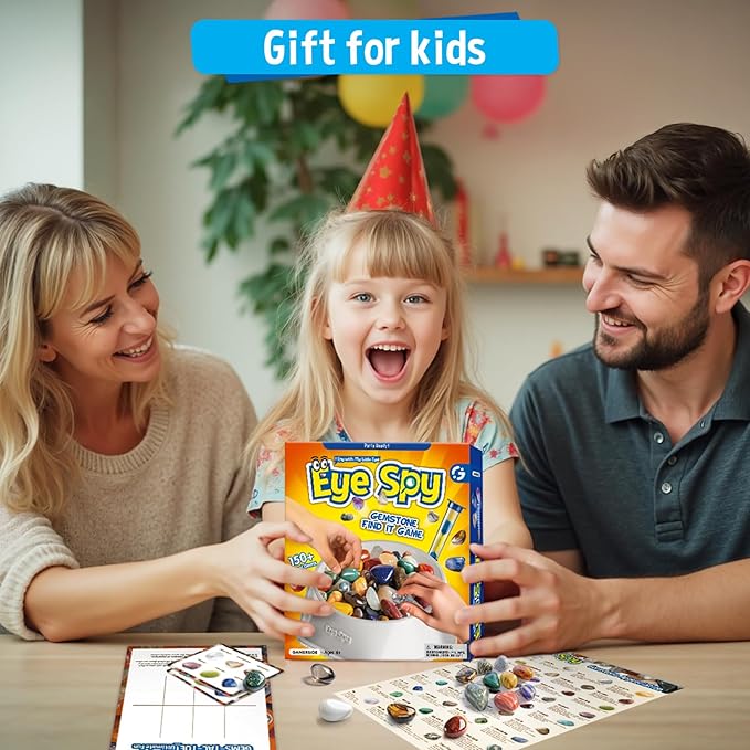 Gamerside Rocks Bingo Board Games - 150+ Rock Collection Gemstones for Kids, Educational STEM Learning Toys Science Kits, Interactive Family Board Game for Kids Ages 6+