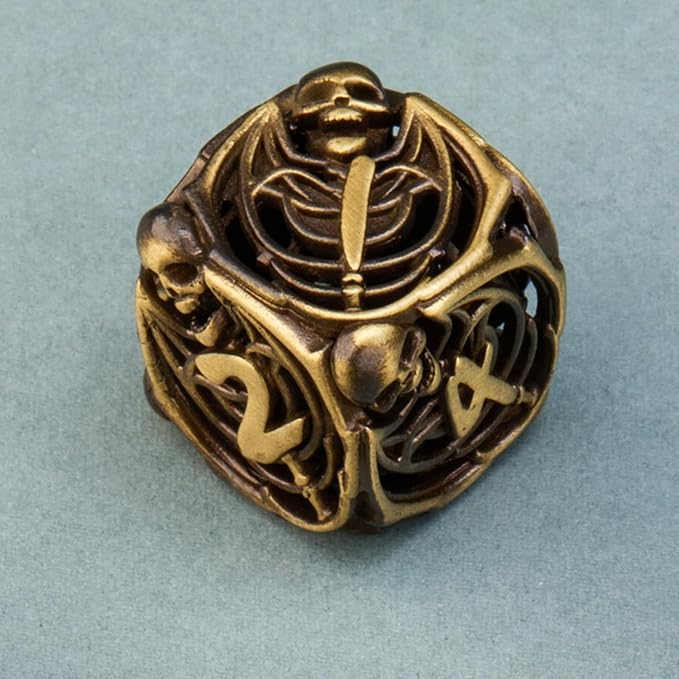 Hollow Skull Metal Dice Unique Polyhedral Dice Set for Dungeons and Dragons D&D TRPG MTG Pathfinder Table Board Roll Playing Games Gift Accessories (Brass)