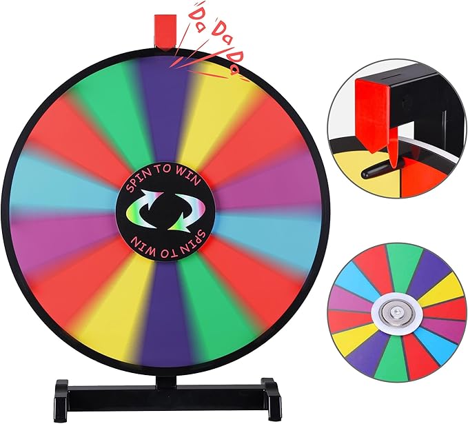 WinSpin 18" Round Tabletop Color Prize Wheel 14 Clicker Slots Heavy Duty Editable Spinning Wheel for Fortune Design Carnival Spin Game and Tradeshow, Classic Series