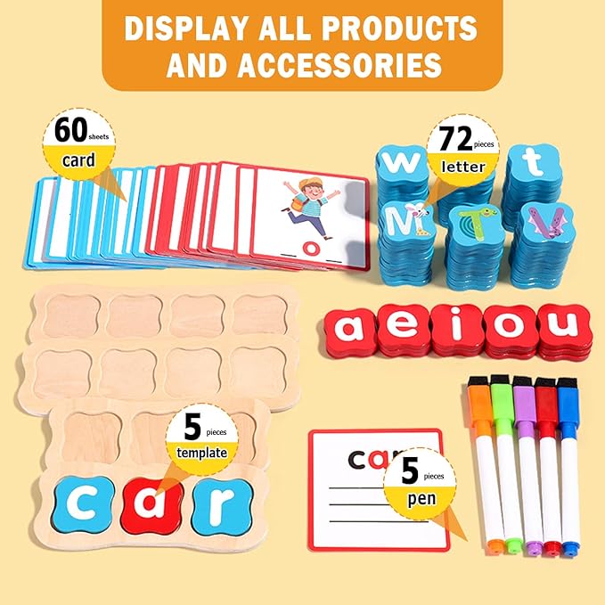 CVC Word Games 143pcs Flashcard CVC Word Reading Spelling Games Easter Basket Stuffer Montessori Educational Toy for Kids 2 3 4 5+ Years Old