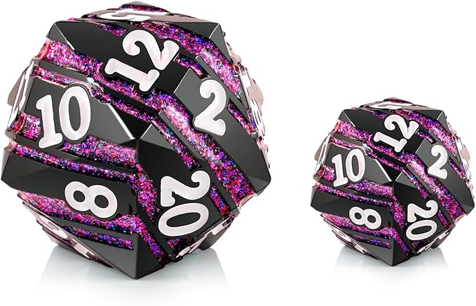 D20 DND Dice DNDND 33mm Large Metallic Die with Gorgeous Gift Box for Dungeons and Dragons (Purple Stripe)