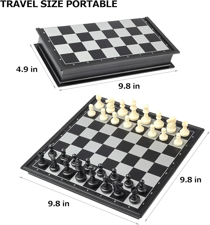 Travel Chess Set 3 in 1-10 Inch Chess Checkers Backgammon Set Magnetic - Travel Board Games Portable Travel Games