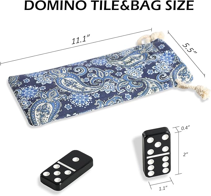 Dominoes Set for Adults, Double Six Domino & Tile Games, Domino Set with 28 Large Tiles & Portable Bag, for Classic Family/Travel Board Game (2-4 Players)