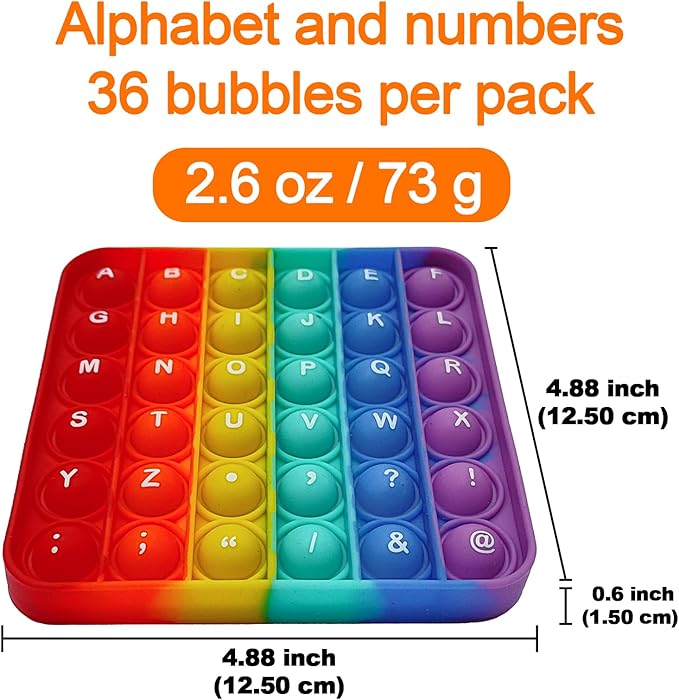Alphabet Pop Fidget Toy Letters ABC Numbers Learning and Educational Toys Square Sensory Toys Popper Games Stress Relief Gifts for Kids 2 Packs Single Side(Uppercase and Lowercase Letters)