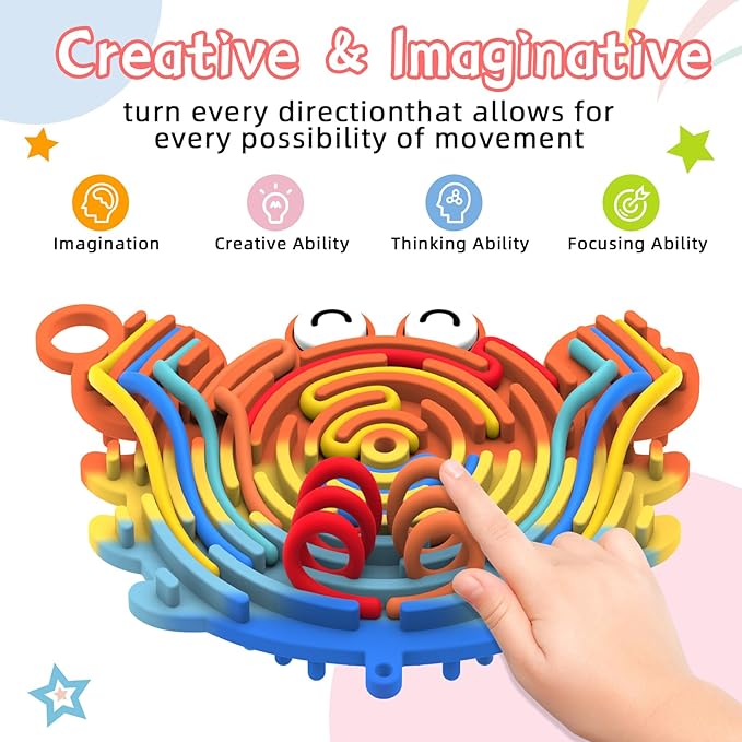 Silicone Sensory Activity Board,Double-Sided Busy Board for Fine Motor Skill,Fidget Toy for Calming, Stress, Anxiety, ADHD , Autism , Silent, No Mess , Kids 3+ & Adults(Crab,Colorful)