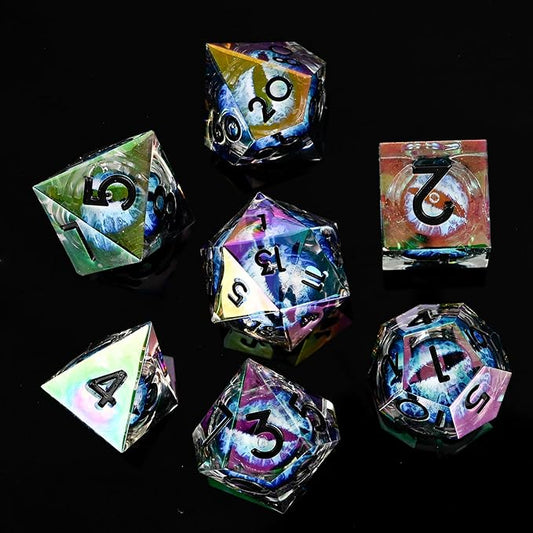 Electroplated Resin Dice Set, Resin Edge Sharp for Dungeons & Dragons RPG, MTG Board Games with Gift Box(Electroplating Blue Longan)
