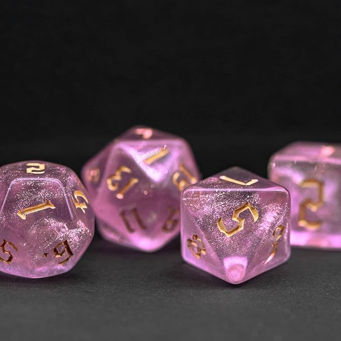 7-Die DND Dice Set Polyhedral Dice Set with a Leather Dice Bag, D&D Dice Set for Dungeons and Dragons, RPG, MTG Table Games (Pink/G)