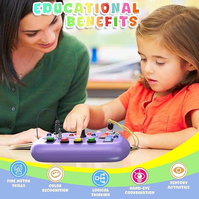 Busy Board with LED Light, Toddler Montessori Toys for 1+ Year Old, Baby Sensory Board for Toddlers Travel Toys, Preschool Graduation Gift for Kids Boy Girl Easter Gifts (Purple)