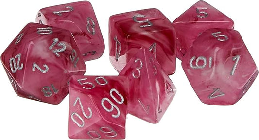 Chessex CHX27524 Dice-Ghostly Glow 7Pc Set, Pink/Silver, Large (18mm - 25mm)